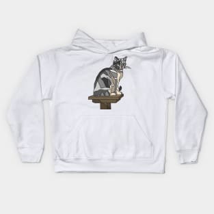 Grey Tabby Cat on Platform Kids Hoodie